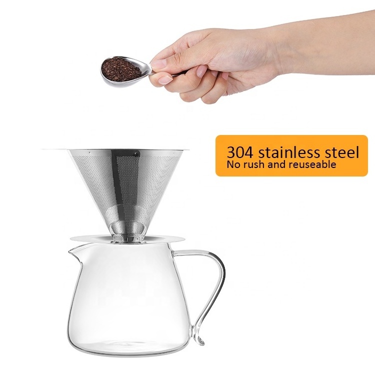 Hot Sale Pour Over Hand Crafted Glass Coffee Carafe stainless Steel Reusable Filter Drip portable Coffee Maker