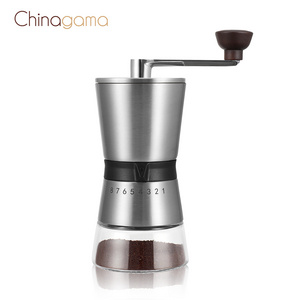 Factory stocked 18/8 stainless steel Ceramic Conical Burr espresso hand Manual Coffee Grinder  with 100ml glass bottle