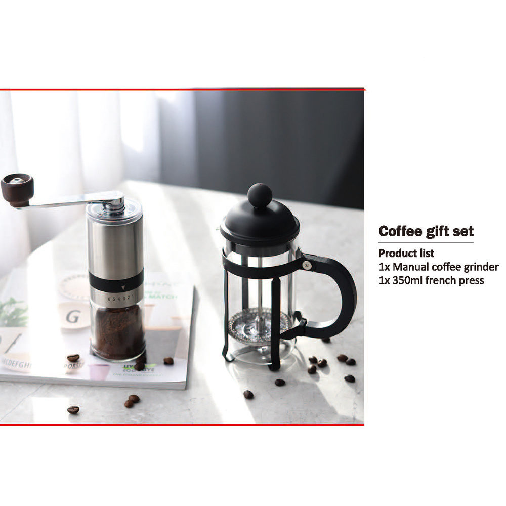 Factory direct sale Barista tools coffee accessories Coffee Tea Gift Sets espresso Manual Coffee Grinder & French Press Set