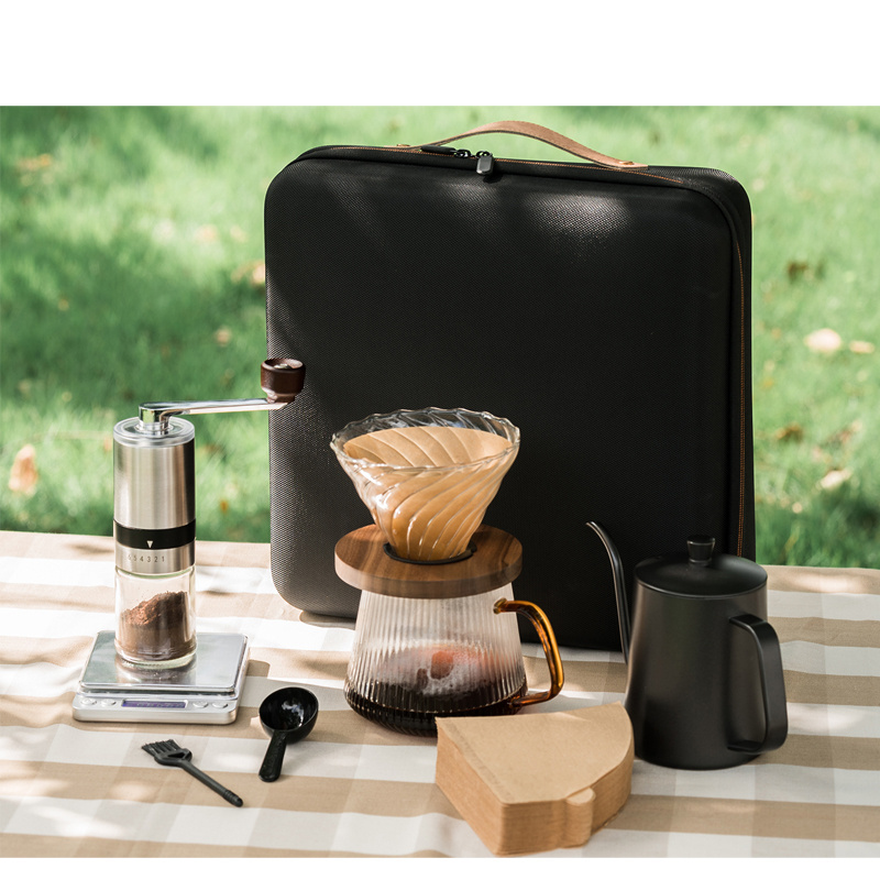 Portable travel coffee bag gift outdoor camping waterproof manual drip coffee grinder pot saver filter kit tools coffee set