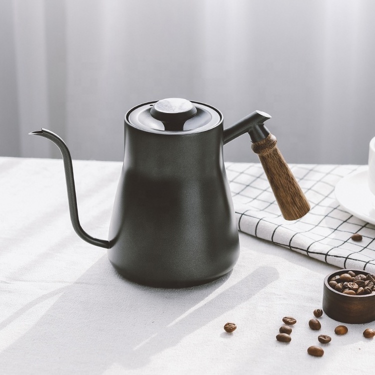 Luxury Coffee Tables 850ml Pour Over Wood Handle Coffee Drip Kettle with Stainless Steel and Thermometer