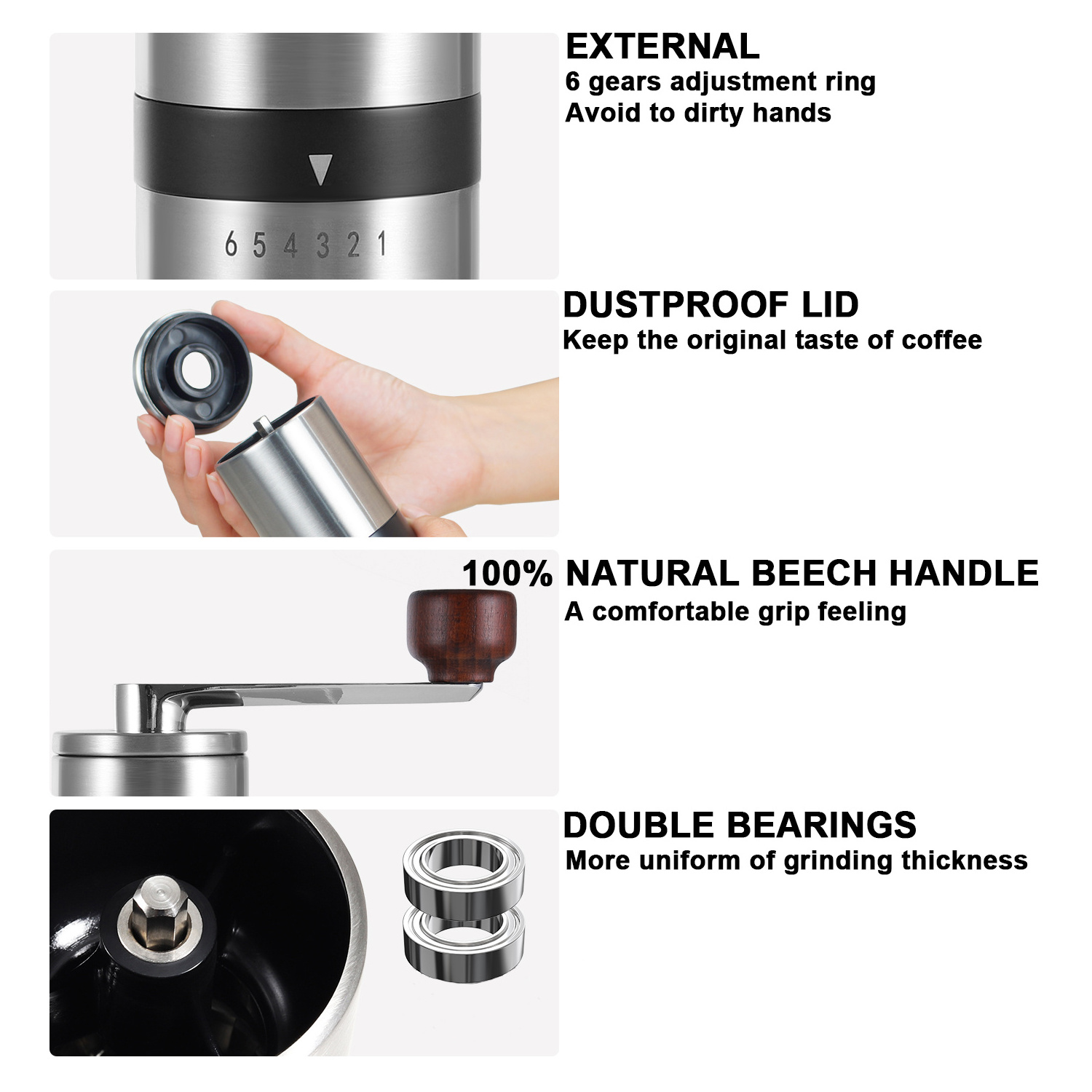 Classical 304 Stainless Steel Coffee Bean Ceramic Burr Grinder Adjustable Coffee Mill Outdoor Manual Coffee Grinder