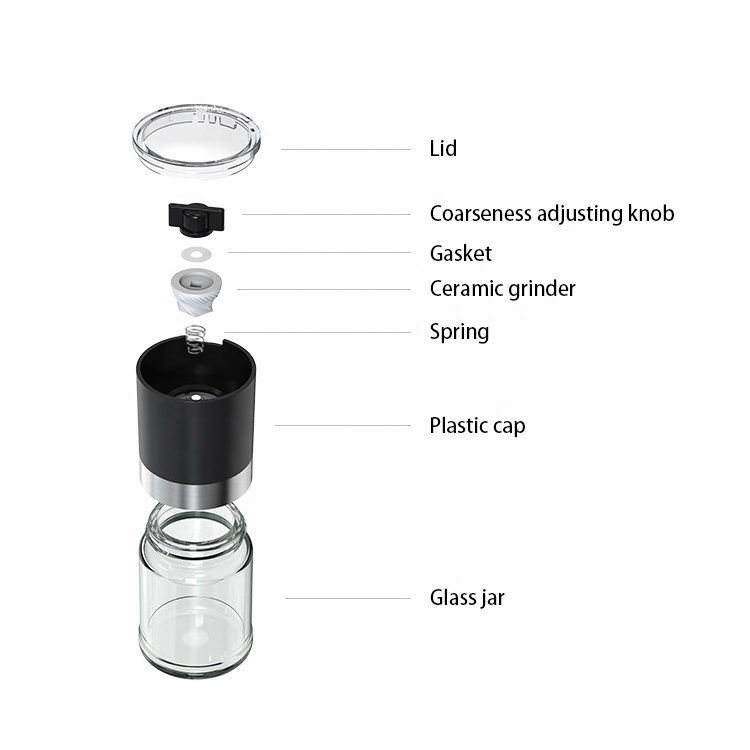 LGFB High Quality Hot Sale Indian and Turkish 100ml Plastic Glass Spice Grinder with ABS Black Lid