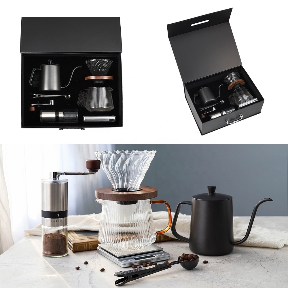 Customizable Gift Box Outgoing Camping Tooling Pour Over Coffee Set Coffee Dripper Pour Over Kettle Server Manual Coffee Grinder