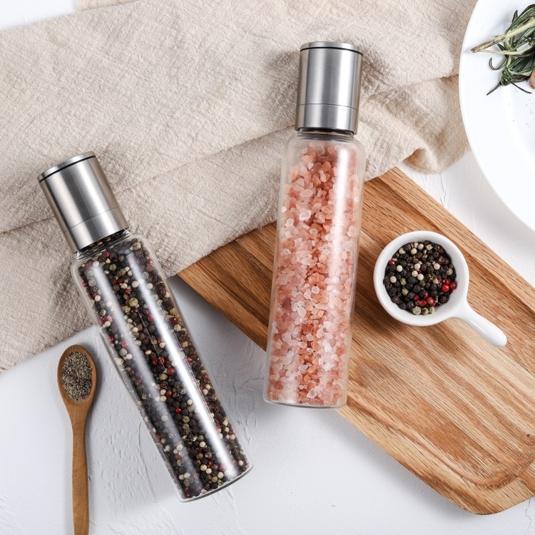 2pcs High Quality 360ml Borosilicate Glass Jar Salt and Pepper Large Glass Spice Mills Salt Grinder