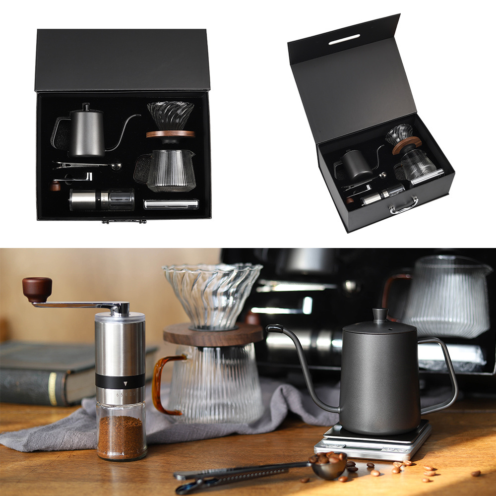 Business Gift Customable LOGO Pour Over Coffee Maker Grinder Gifts Coffee Set with 100% High Premium Gift Box Packaging