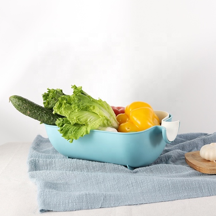 Kitchen Fruits and Vegetables large plastic strainer washing double layered rotatable colander drain basket