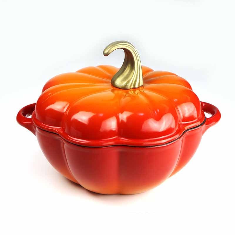 24 cm Diameter Nonstick Smokeless Pumpkin Shape Cast Iron Soup Pot