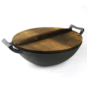 Chinese 14inch black pre-seasoned cast iron large wok with big handle