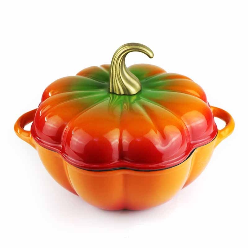 24 cm Diameter Nonstick Smokeless Pumpkin Shape Cast Iron Soup Pot