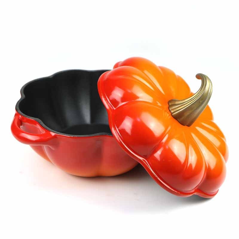 24 cm Diameter Nonstick Smokeless Pumpkin Shape Cast Iron Soup Pot