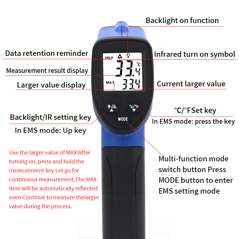 Digital industrial grade infrared laser thermometer non-contact temperature gun thermometer range -50-580 degrees Celsius