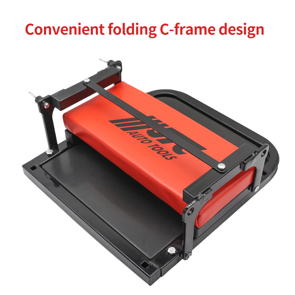 Heavy Duty Auto Repair Tool Bench Auto Detail Crawl Seat with Storage Tray Foldable Rolling Repair Bench Weight Capacity 120KG