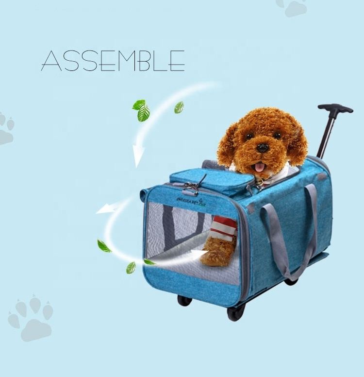 pet travel rolling luggage carrier bag large capacity middle size 4 wheeled pet carrier dog carrier with wheels