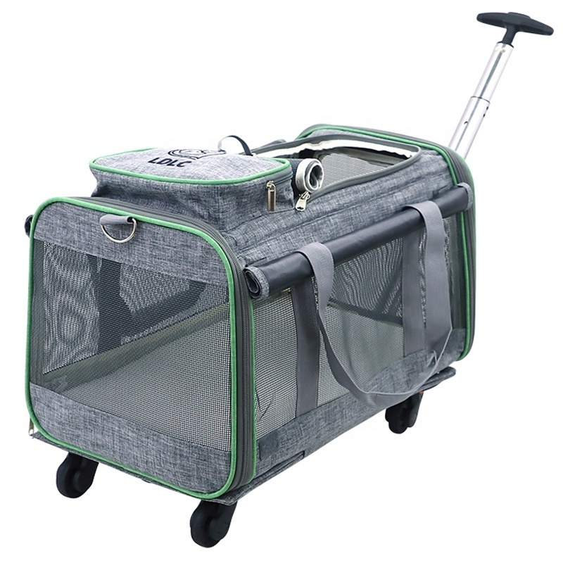 pet travel rolling luggage carrier bag large capacity middle size 4 wheeled pet carrier dog carrier with wheels