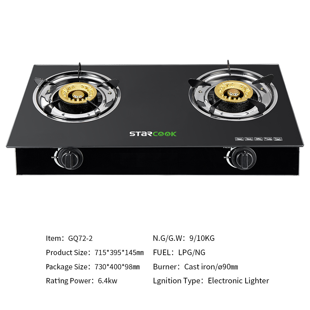 Tempered Glass Cooktop Stainless Steel Gas Stove With Double Burner Home Use Gas Cooker