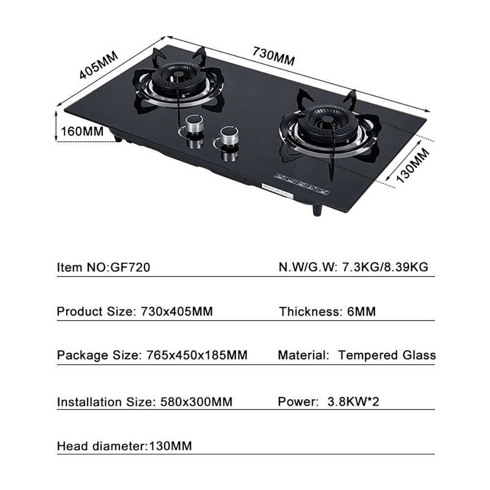 Wholesale High Quality Built In Tempered Glass Indoor Gas Stove 2 Burner Gas Cooktop