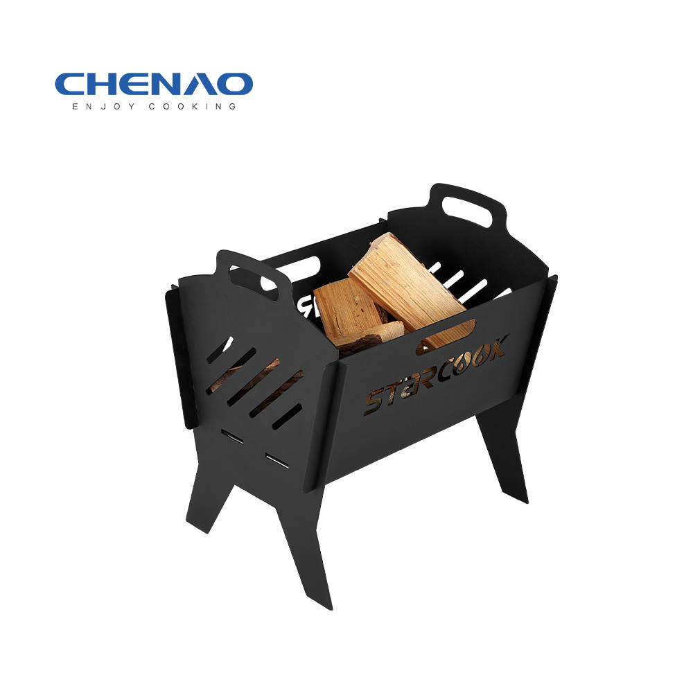 Cast Iron Portable Camping Bbq Fire Pit Basket Fold Outdoor Charcoal With Bbq Grill