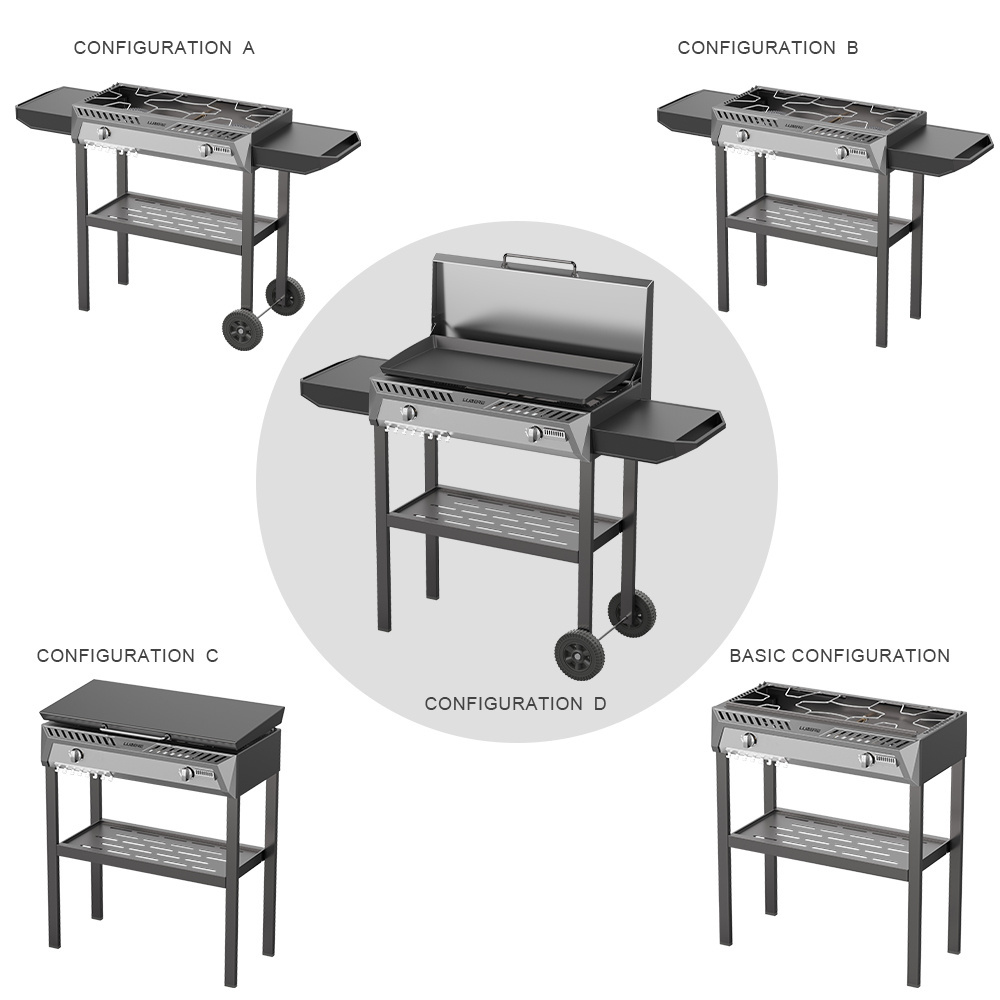 Outdoor 2 Burner Bbq Grill Large Cooking Area Propane Flat Top Gas Griddle With Lid