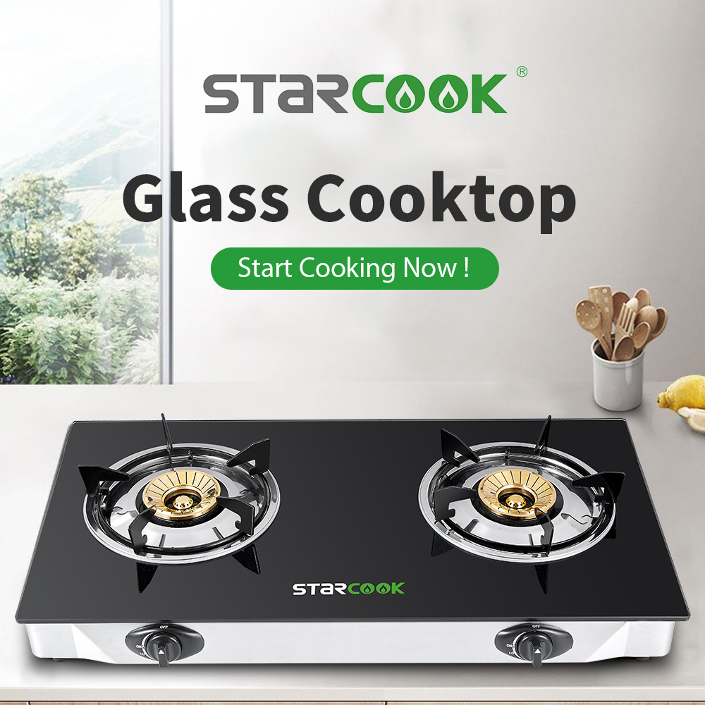 Dual-cooker Cooktop 2 Burner Indoor Table Glass Gas Stove