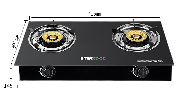 Tempered Glass Cooktop Stainless Steel Gas Stove With Double Burner Home Use Gas Cooker