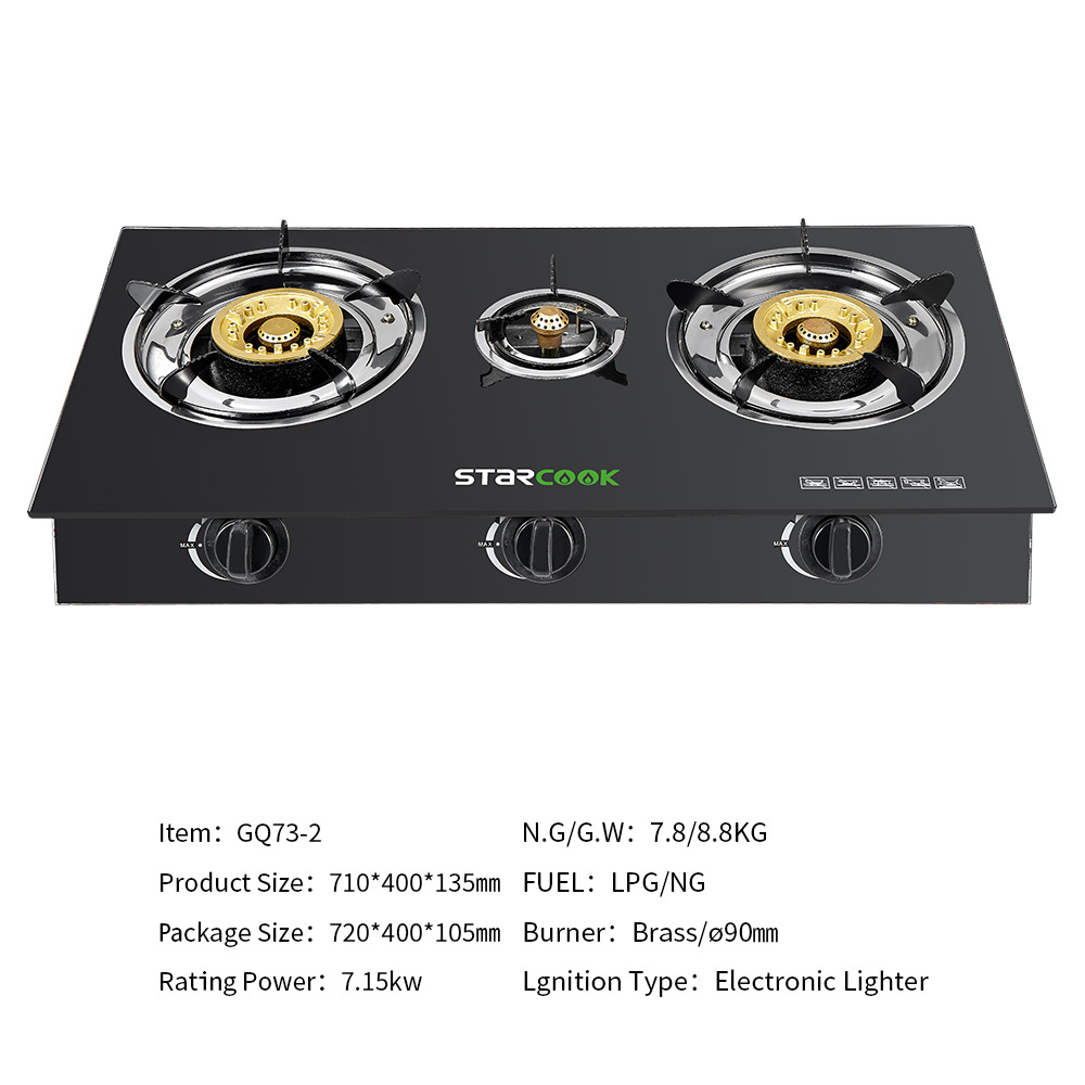 Tempered Glass Cooktop Stainless Steel Gas Stove With Double Burner Home Use Gas Cooker