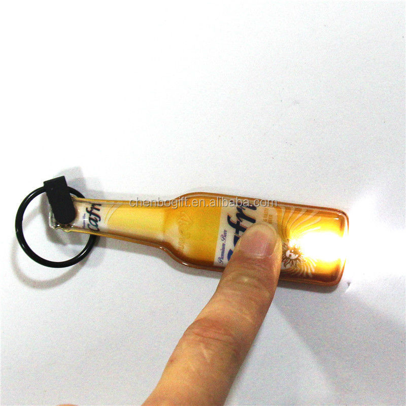 hot sale promotional gifts custom shaped pvc led flashlight keychain,  bottle shape led light key chain