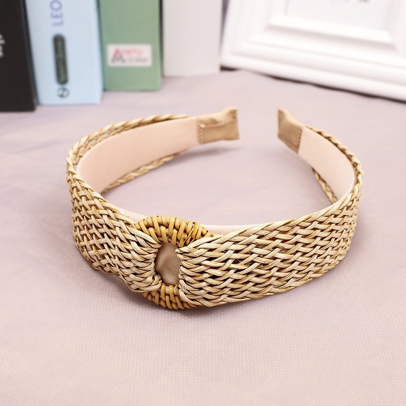 Retro Bamboo Buckle Straw Woven Hollow Wide Brim Hair Hoop Korean Girls Fashion Hair Band Accessories Womens Plain Headbands