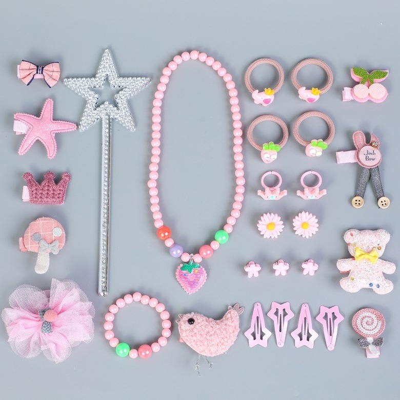 New Arrival 28pcs Hair Accessories Set For Children Korean Style Baby Girls Princess Bow Hair Clips Pink Gift Sets For Girls