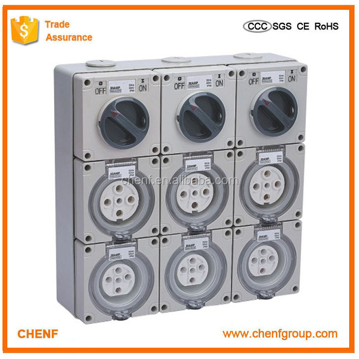 Outdoor Indoor 3 phase Waterproof Power IP65 Electrical Combinatorial Outlet Distribution Board Box for plug