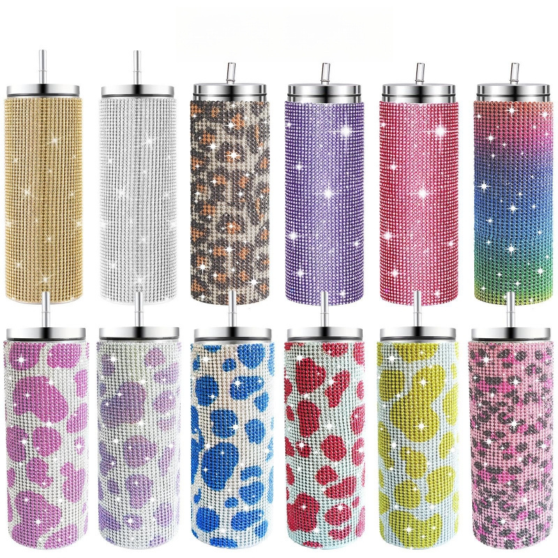 Diamond Water Bottle Thermos cup with straw 20oz Rhinestone Stainless Steel Thermal Bottle Water Bottle for Women Girls Gifts