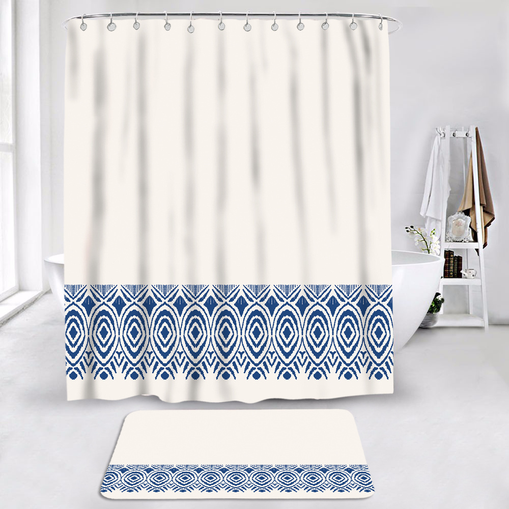 Luxury Heavy Duty Waterproof Weighted  Polyester unique bohemian Shower Curtain with Hooks bathroom rugs bath mat sets