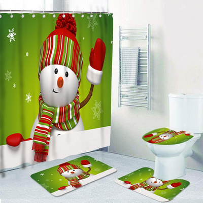 Decoration christmas bath rug set snowman Designer Digital Printing Washroom Bathroom sets with shower curtain and rugs and acc