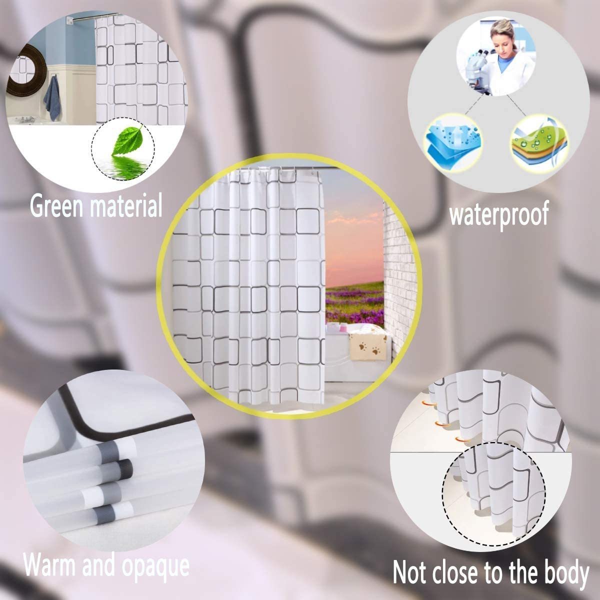 CF Cube Shape Bathroom Curtains Transparent Printed Peva Shower Curtain Bathroom Curtains Shower Liners