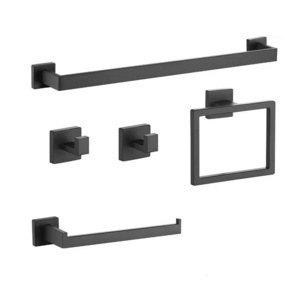 CF BSM145 5pcs Bath Hardware 40cm Black Towel Bar Toilet Paper Holder Rectangular ring Bathroom Hook Bathroom Accessories Set