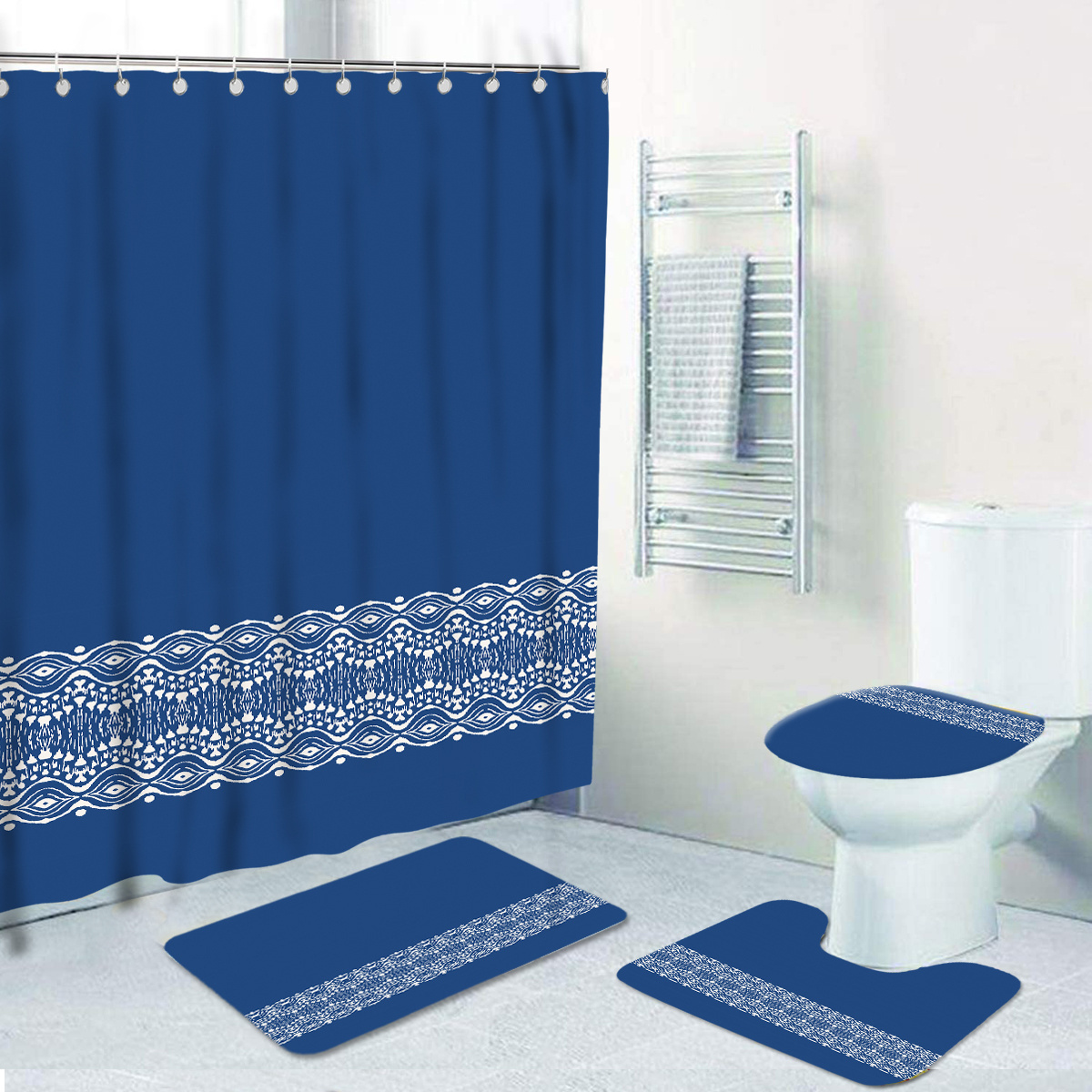 Luxury Heavy Duty Waterproof Weighted  Polyester unique bohemian Shower Curtain with Hooks bathroom rugs bath mat sets