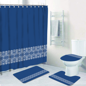 Luxury Heavy Duty Waterproof Weighted  Polyester unique bohemian Shower Curtain with Hooks bathroom rugs bath mat sets