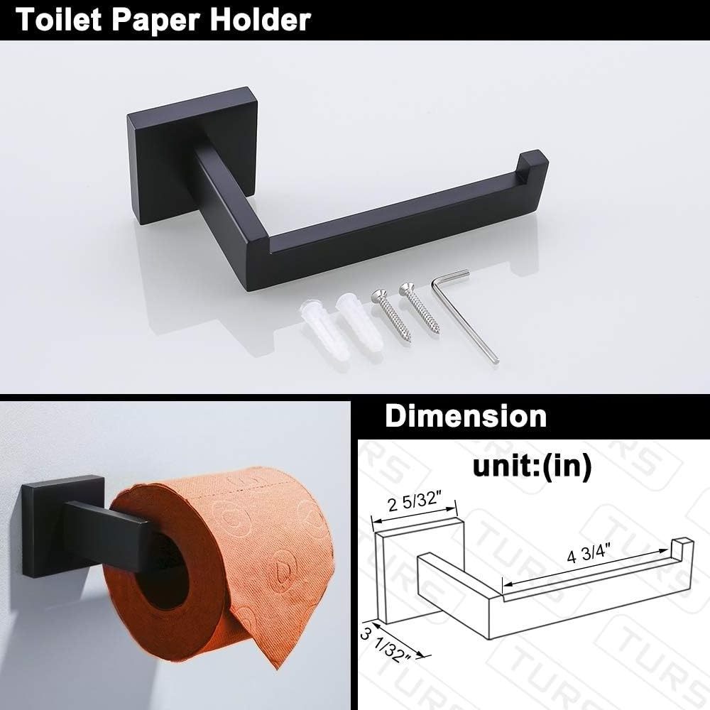 CF BSM145 5pcs Bath Hardware 40cm Black Towel Bar Toilet Paper Holder Rectangular ring Bathroom Hook Bathroom Accessories Set