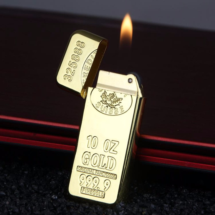 2024 Gold Bar Lighter Creative Ultra thin Mini Convenient Portable Grinding Wheel Open Fire Lighter