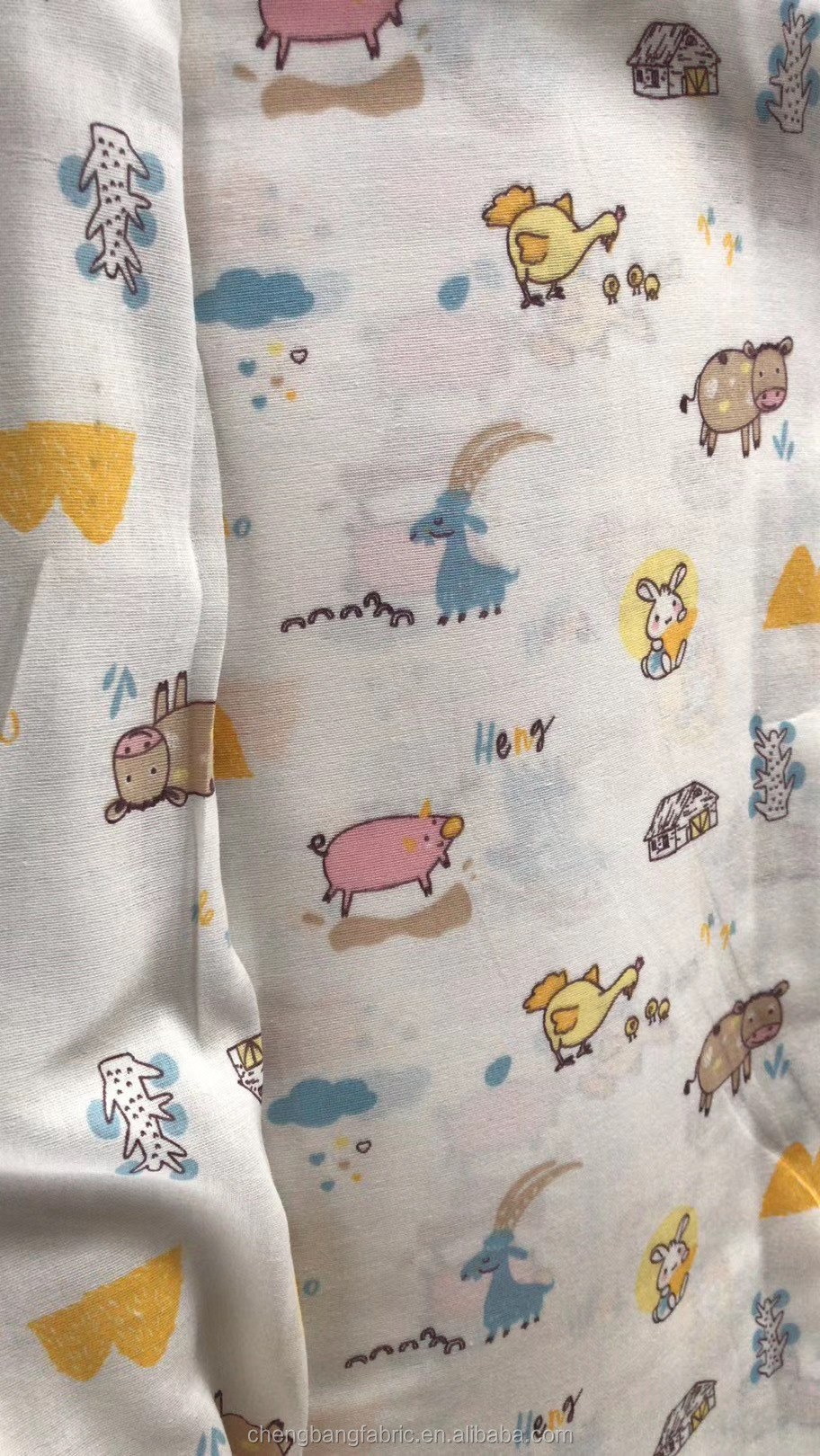 Custom Design High Quality 100 Cotton Double Layers Printed Muslin Fabric for Baby