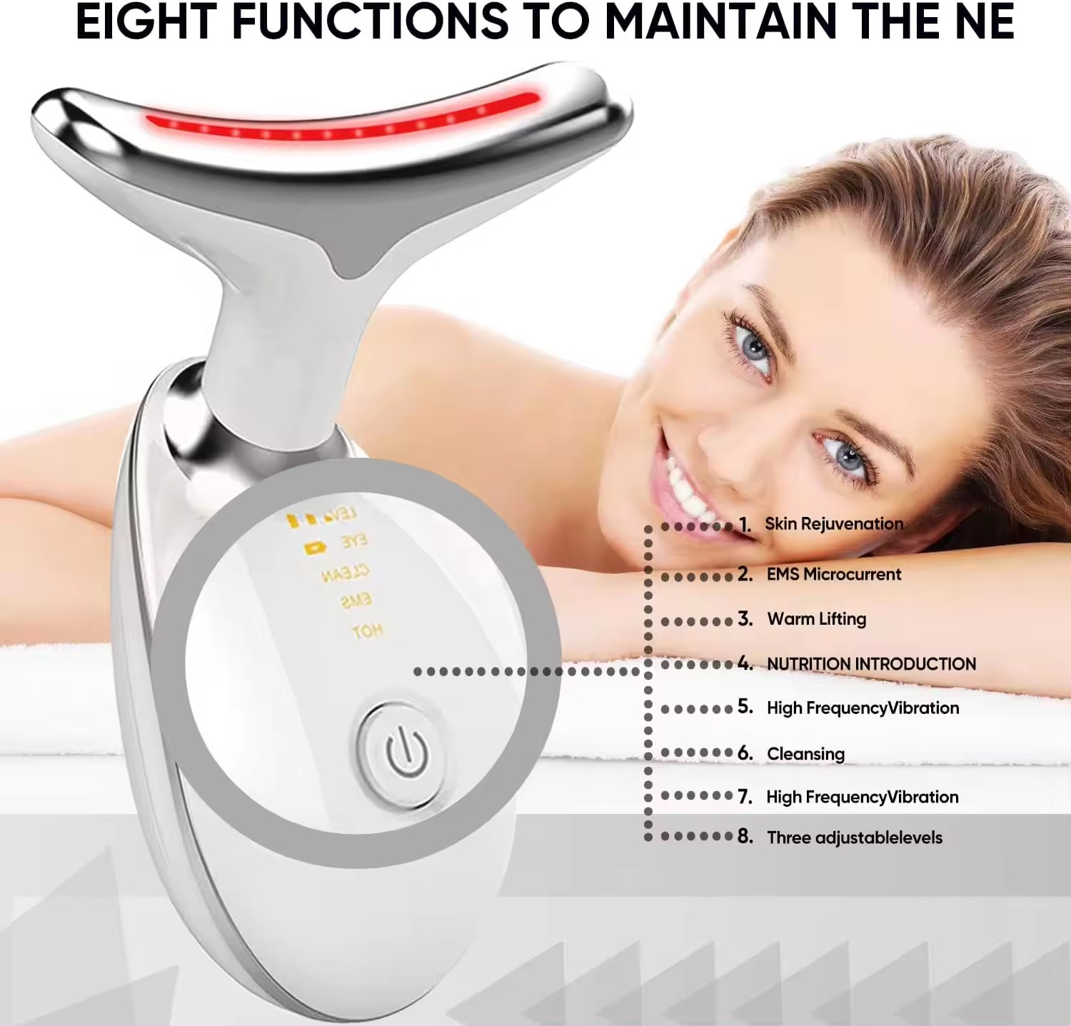 7 led colorsElectric Facial Beauty Massager Portable  for Face and Neck Lifting Tightening Skin Wrinkle Removal Tightening