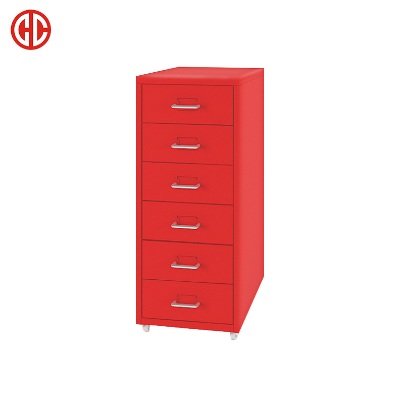 New Steel 6 Drawers Storage Cabinet Home Living Room Bedroom Mobile Pedestal Metal Cabinet with Wheels Movable Drawer Organizer