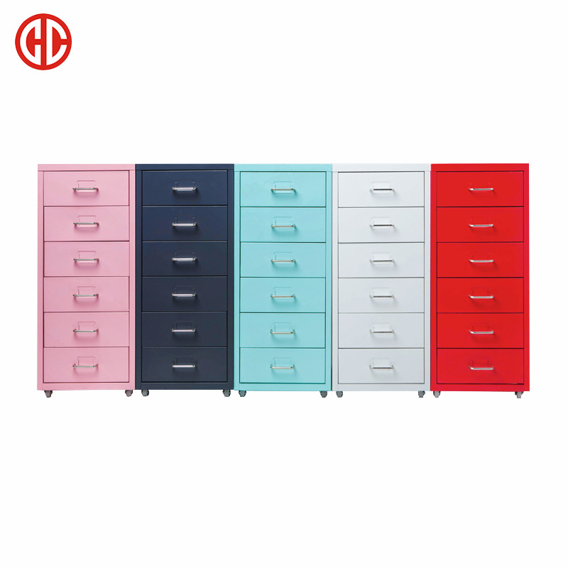 New Steel 6 Drawers Storage Cabinet Home Living Room Bedroom Mobile Pedestal Metal Cabinet with Wheels Movable Drawer Organizer