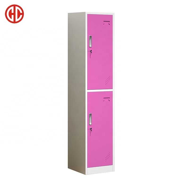 Single 2 Door 2 Tier Supermarket Locker Metal Steel Cabinet Storage Swimming Gym Wardrobe Locker With Key