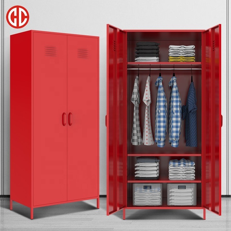 Red double door strong metal locker waterproof outdoor storage 2 door locker knock down structure metal locker