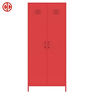 Red double door strong metal locker waterproof outdoor storage 2 door locker knock down structure metal locker