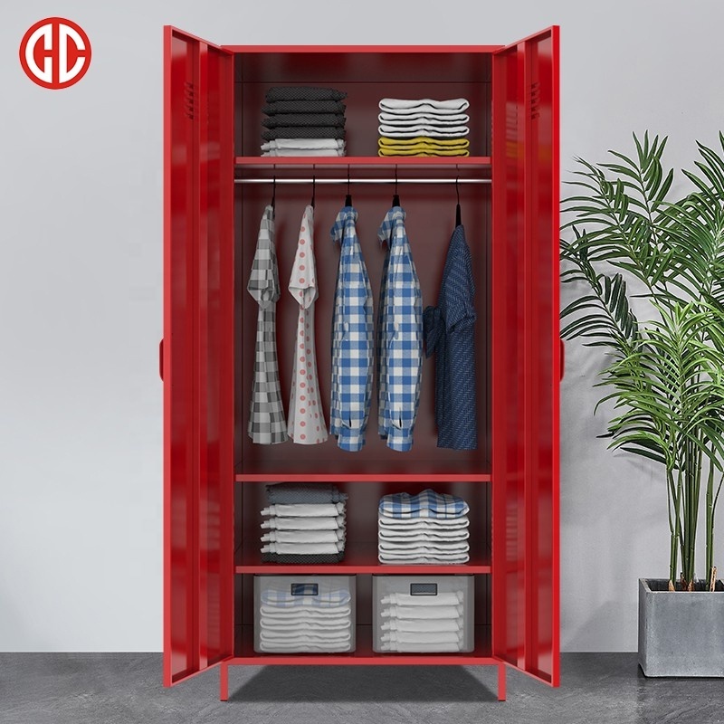 Red double door strong metal locker waterproof outdoor storage 2 door locker knock down structure metal locker