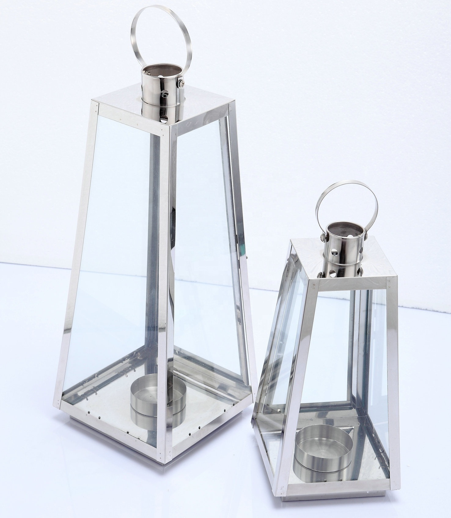 Chinese Factory Big Lantern Stainless Steel Glass Wedding Lantern Sets Table Standing Hanging Gold Lantern Ceremony Funeral Use