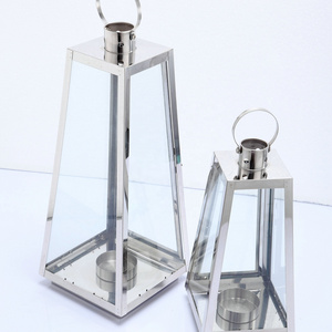 Chinese Factory Big Lantern Stainless Steel Glass Wedding Lantern Sets Table Standing Hanging Gold Lantern Ceremony Funeral Use