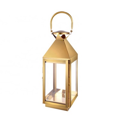 Gold Lantern Vintage Style Outdoor Garden Glass Lantern  Decor Wrought Metal Large Candle Holder Wedding Decorative Lantern Set